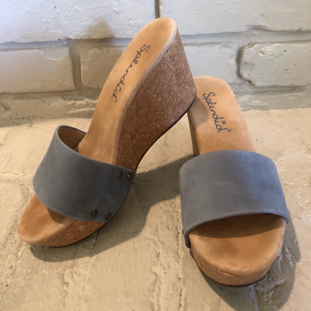 Splendid Dusty Blue Grey Suede Wedges Size 7